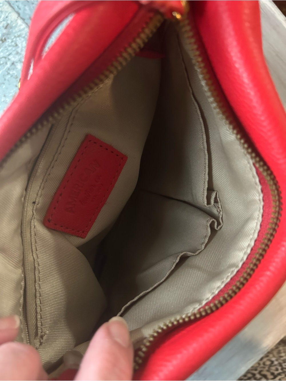 American Leather Co Red Pebbled Leather Crossbody with Gold Accents - Picture 6 of 7